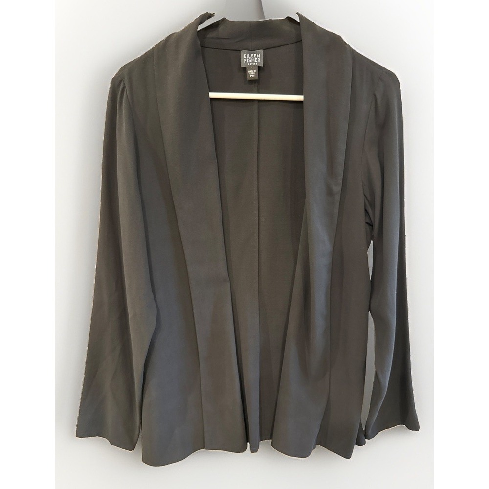 Eileen Fisher Petite Lng Sleeve Black Open Front Silk Cardigan Size PM Lagenlook